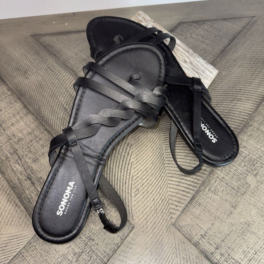 Sonoma Strappy Slip-On Sandals Women’s Black Braided Strap Solid Casual